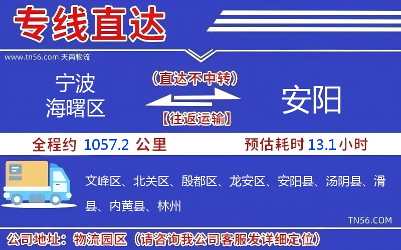 宁波海曙区到安阳物流公司