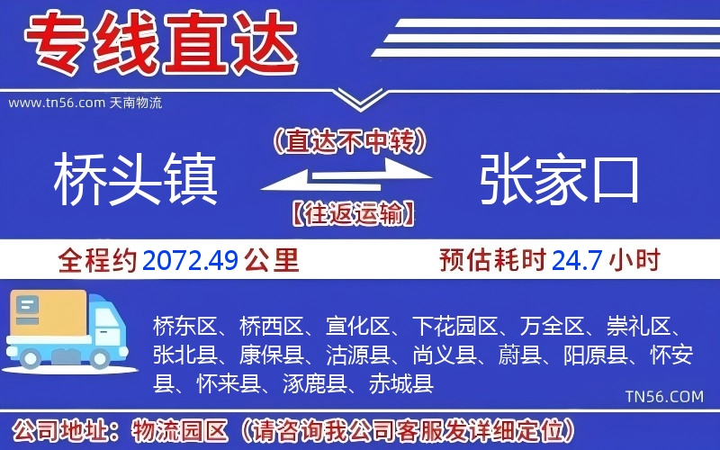 桥头镇到张家口物流公司