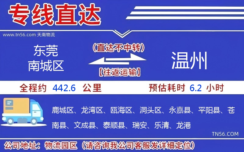 东莞南城区到温州物流公司