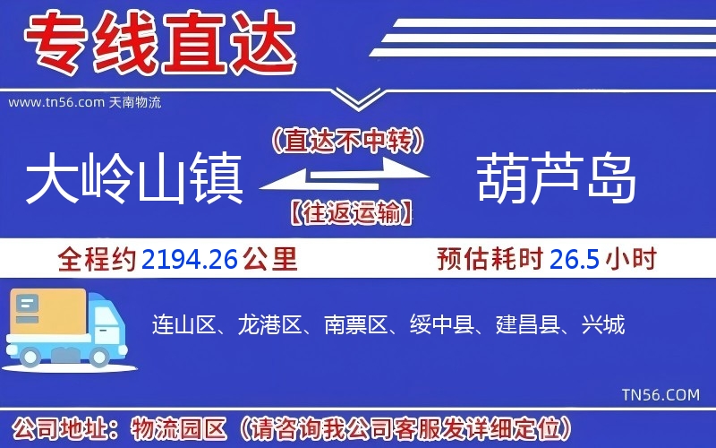 大岭山镇到葫芦岛物流公司